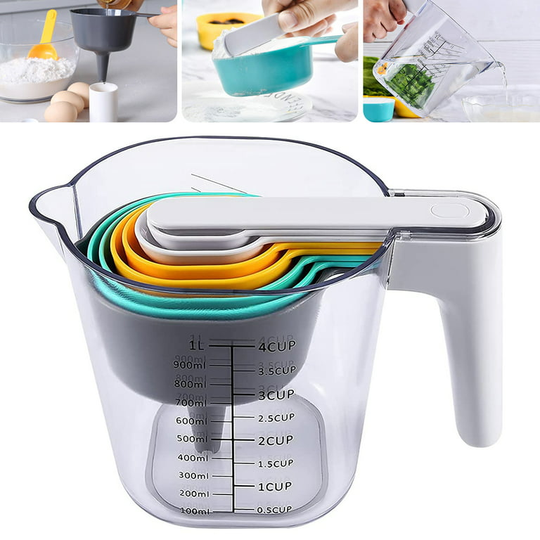Duety Measuring Cup Set,Durable Stackable Small Measuring Spoons Set  Plastic Measuring Jugs Sets with Liquid Funnel Kitchen Measurement 