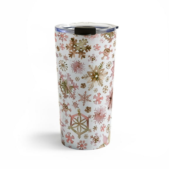 Society6 Ninola Design Snowflakes Watercolor Pink 20 oz Stainless Steel Travel Mug