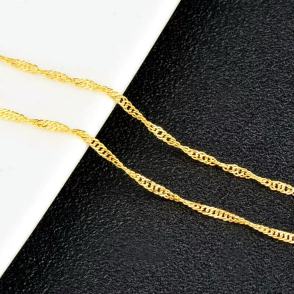 QQTDFG New Wholesale Lots 5/10Pcs Gold Plated 1.4mm Singapore Wave Chain Necklace 16"-5 Pcs