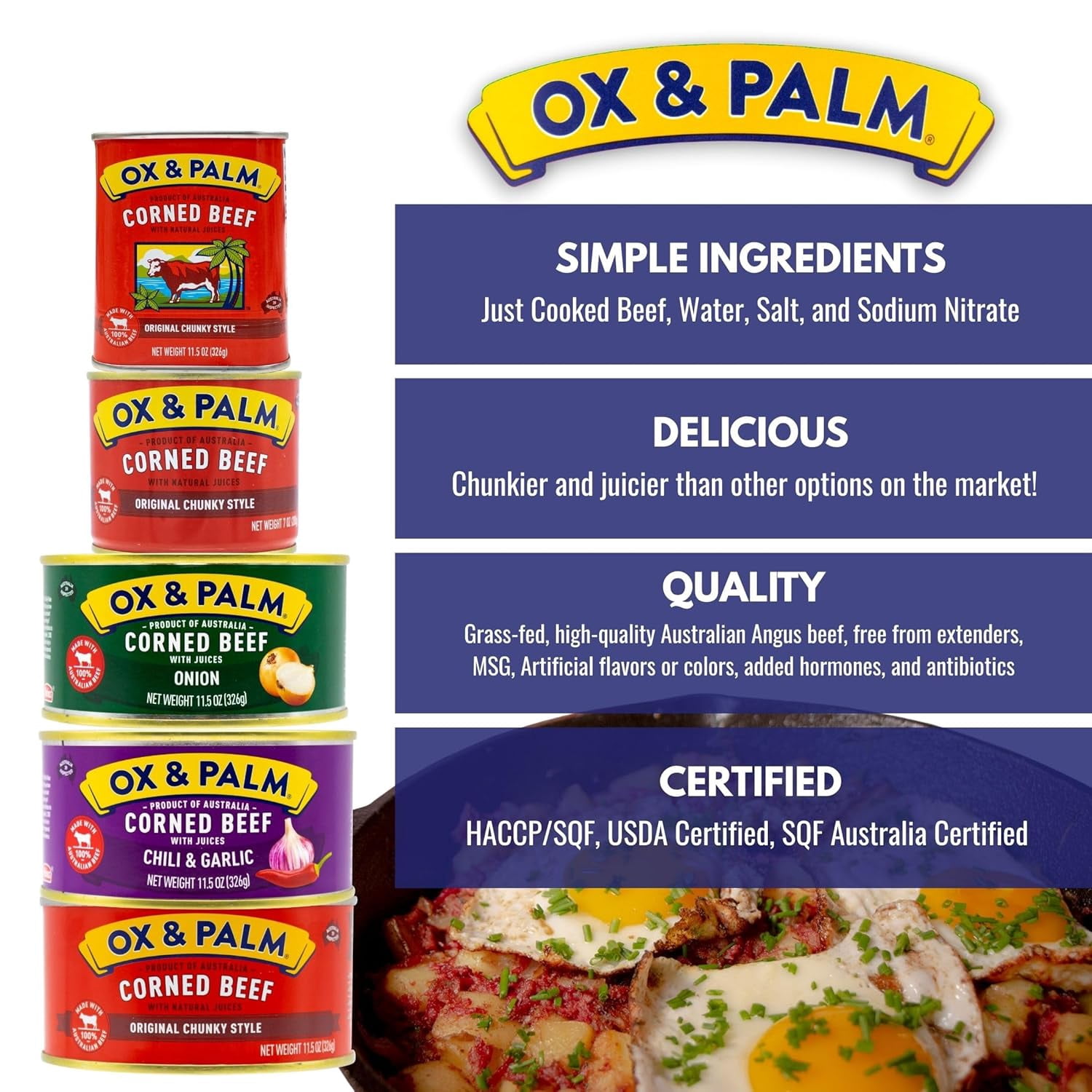 Ox & Palm Corned Beef Original Chunky Style in Tapered Can, 11.5 oz Can