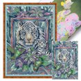 thumbnail image 1 of Hilo de bordar de algodón ecológico completo, 11CT, estampado de dos tigres, punto de cruz, 46x64cm, 1 of 9