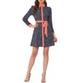thumbnail image 2 of INSPIRE CHIC Women's Contrast Collar Button Front Vintage Floral Long Sleeve Shirt Dresses S Dark Blue, 2 of 6
