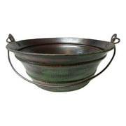 SimplyCopper 15" Round Copper Vessel Bucket Bathroom Sink with Green Distressed Exterior - 15" X 15" X 6"