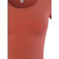 thumbnail image 4 of A2Y Women's Basic Ribbed Short Sleeve Rayon Crew Neck Fitted Crop Top Tee Rose Wood S, 4 of 5