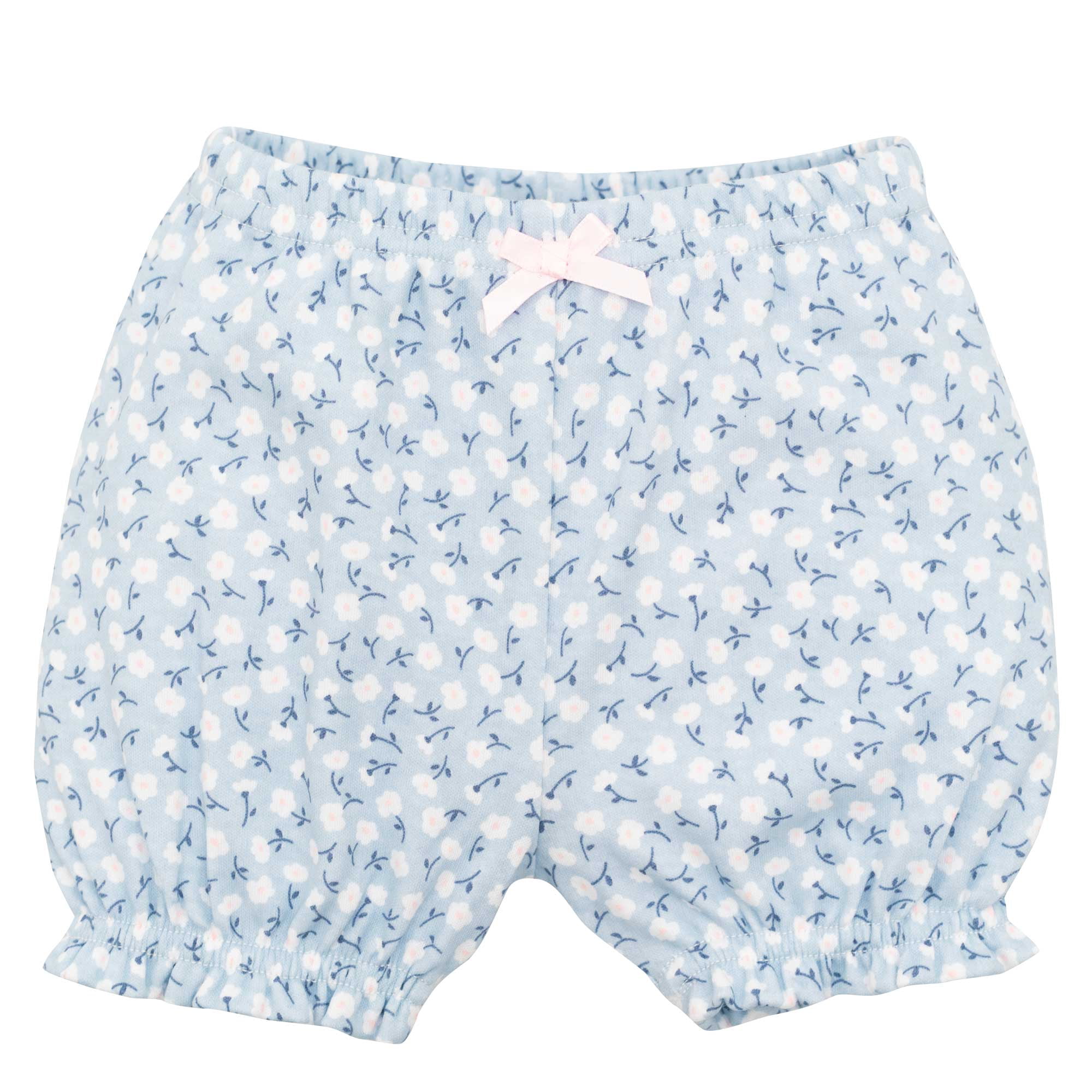Hudson Baby Girl Cotton Bodysuit, Shorts and Shoe Set, Blue Ditsy Cutie, 6-9 Months