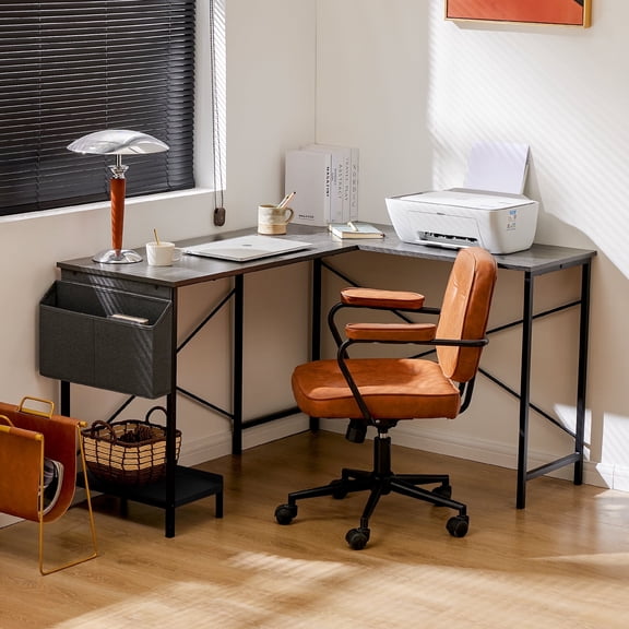 CONCETTA Modern L-Shaped Desk, Computer Desk Sleek Design, Spacious Workspace, Gray