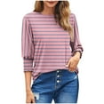 thumbnail image 2 of CLOISE Womens Shirts Fall Cute Striped Tees Crewneck 3/4 Sleeve Tops Oversized Colorblock Basic Shirts Flowy Clothes Pink 2XL, 2 of 6