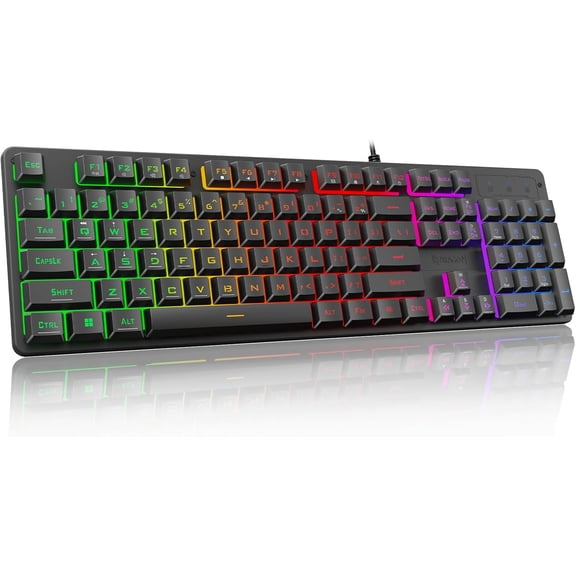 K521 Upgrade Rainbow LED Gaming Keyboard, 104 Keys Wired Mechanical Feeling Keyboard with Multimedia Keys, One-Touch Backlit, Anti-Ghosting, Compatible PC, Mac, PS4/5, Xbox