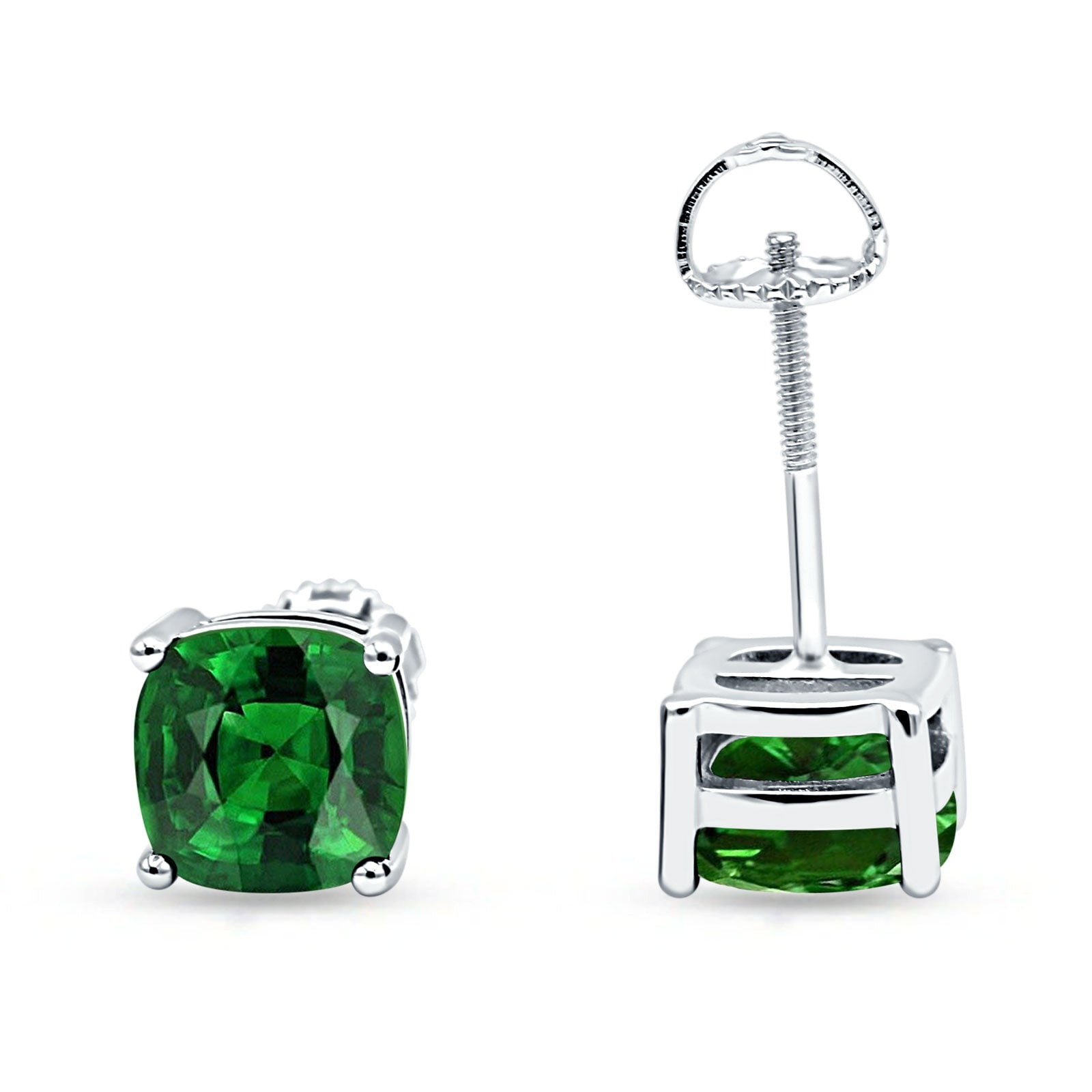 7mm Solitaire Screw Back Stud Earring Cushion Cut CZ Solid 925 Sterling Silver