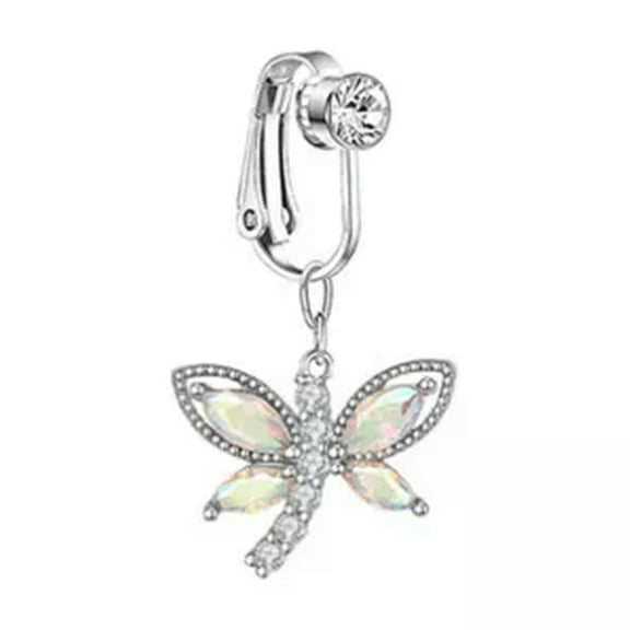 HOOUN Stainless Steel Clip On Belly Button Ring Heart Dangle Fake Belly Navel Piercing-7