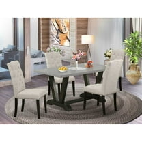 East West Furniture V-Style 5-piece Wood Dining Set in Black and Cement
