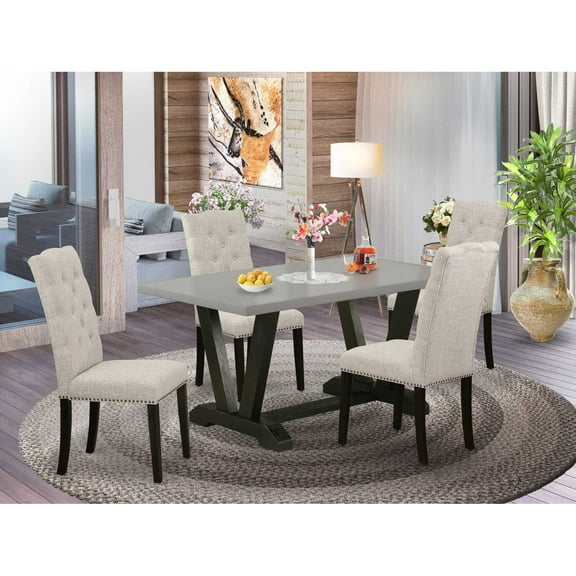 East West Furniture V-Style 5-piece Wood Dining Set in Black and Cement