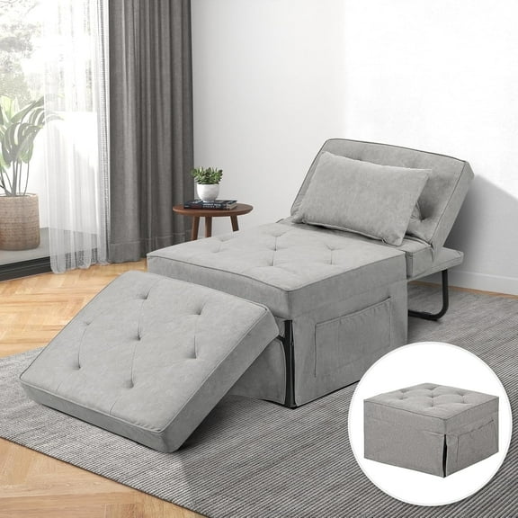 Sleeper Sofa Chair Bed,4 in 1Convertible Armchair Sofa Bed, Single Recliner with Adjusable Backrest，Ottoman Bed，Modern Sleeper Chair for Living Room Apartment Office(Light Gray, 28" Width)