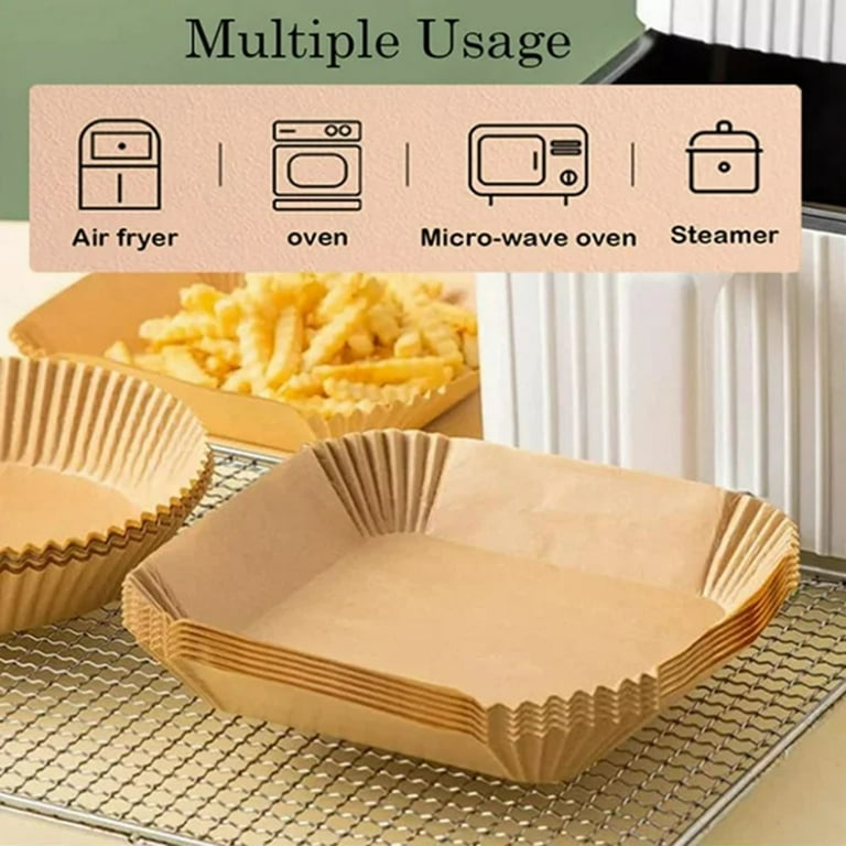 Katbite 7.9 Inch 130PCS Disposable Square Air Fryer Paper Liners,Unbleached  Non-Stick & Oil-proof Parchment Paper 
