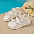 thumbnail image 2 of LTTVQM Girls Sandals Open Wide Toe Soft Sole Comfortable Pearl and Rhinestone Sandal with Adjustable Ankle Strap Summer Dress Casual Anti-Slip Walking Flat Shoes Beige 1 Big Kids, 2 of 5