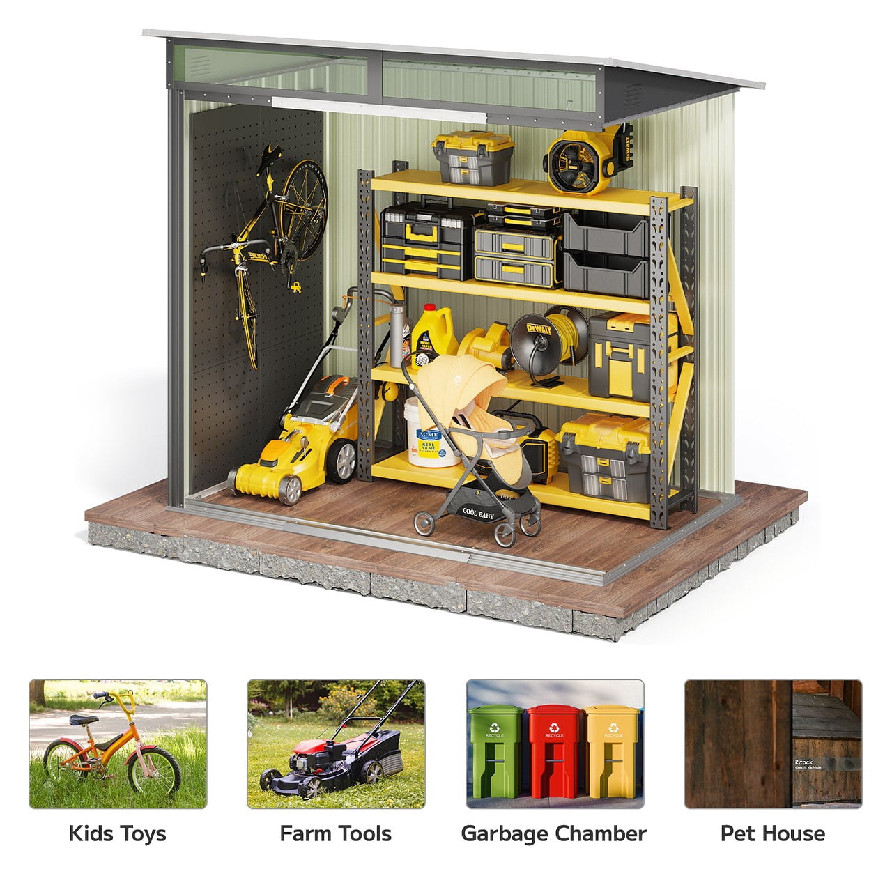 Storage Shed, 6 x 4 FT Outdoor Metal Shed with Double Sliding Lockable Doors, Waterproof Tool House for Garden Backyard, Grey