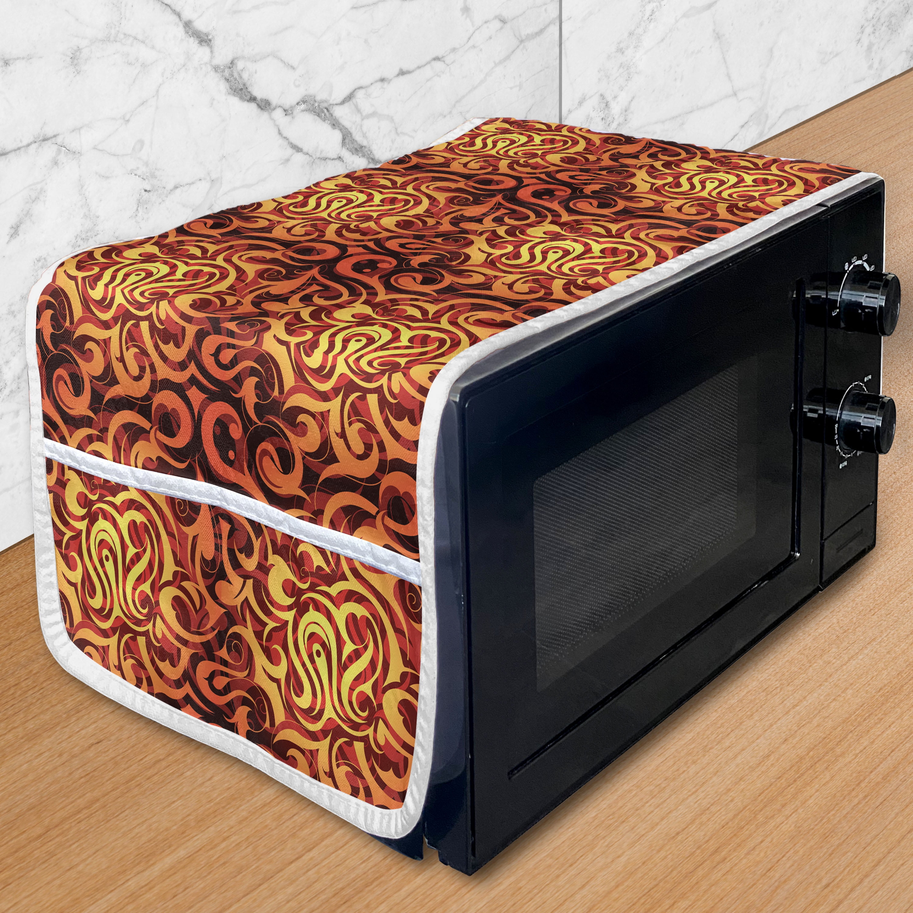 Abstract Microwave Oven Cover, Surreal Floral Pattern with Swirls ...