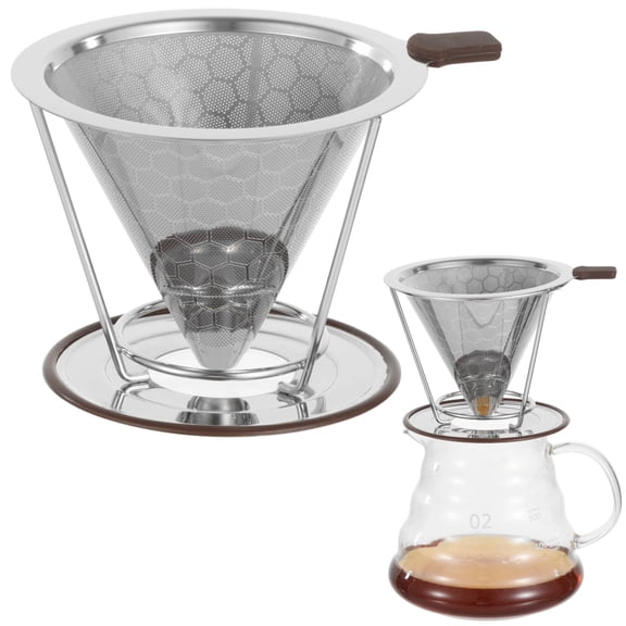 Stainless Steel Pour Over Coffee Dripper with Removable Stand, Dual Layer Coffee Filter, Easy to Clean, Paperless Reusable Filter for Home, Office and Travel