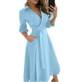 thumbnail image 5 of Pxiakgy dresses for women 2022 Womens Fashion Pure Color V-neck Lacing Slim Body Wrap Long Dress Women's Casual Dress Sky Blue + XXL, 5 of 8