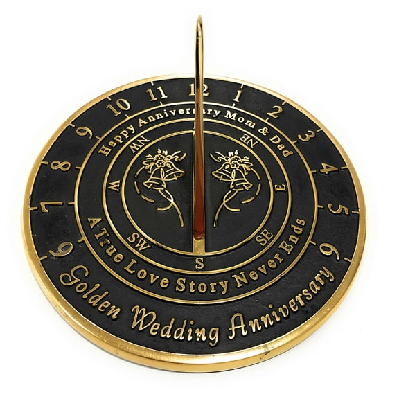 50th Golden Wedding for Mom and Dad. Solid Metal Anniversary Sundial Gift Idea is A Great Present for Your Parents to Celebrate 50 Years Marriage (Mom & Dad Golden Anniversary)
