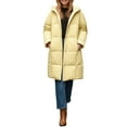 thumbnail image 2 of Women's 2026 Long Hooded Puffer Coat, Mid-Length Oversized Jacket, Thick Cotton Filled Parka, Multi-Pocket Winter Coat, Casual Korean Style Coat Yellow M, 2 of 7