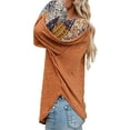 thumbnail image 4 of Blusa de mujer con estampado de empalme, manga larga, cuello en V, corte holgado, jersey informal para mujer, Top para trabajo, citas, viajes, naranja XL, 4 of 6