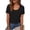 Tops-165Black, variant on T Shirts for Women Scoop Neck Short Sleeve Casual Vintage Retro Style Slim Fit Solid Ribbed Knit Texture Scallop Trim Detail Soft Stretchy Summer Tops