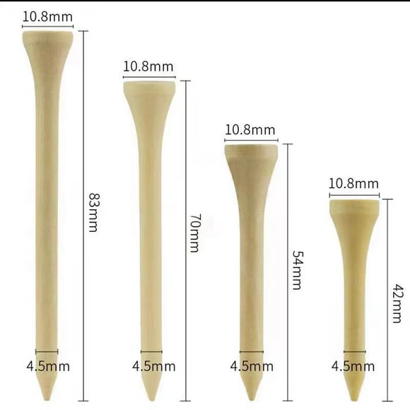 Natural Wooden Golf Tees Multi Size (42mm/54mm/70mm/83mm) with Ball Seat 50Piece Durable Accessories Set for Course Practic 42mm