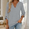 thumbnail image 2 of Mujeres 3/4 Manga de Verano Tops V Cuello Botonado Color Sólido Blusa, Camisetas Casuales de las Mujeres Suelto Ajuste Suave Respirable Primavera de Uso Diario, 2 of 8
