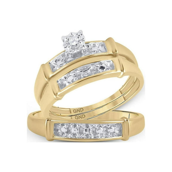 FB Jewels Sterling Silver His & Hers Round Diamond Solitaire Matching Bridal Wedding Ring Band Set 1/12 Cttw In 4 Prong Setting (I3 clarity; J-K color)