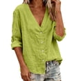 thumbnail image 2 of Uootdi Womens Blouses 3/4 Sleeve V Neck Relaxed Fit Casual Summer Vacation Everyday Outfits Gift, 2 of 7