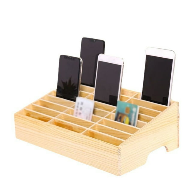 Becaristey Mobile Phone Organizer - Clear Texture Light And Convenient Large Capacity Stable And Thick Wooden Storage Box 24 squares 1Set