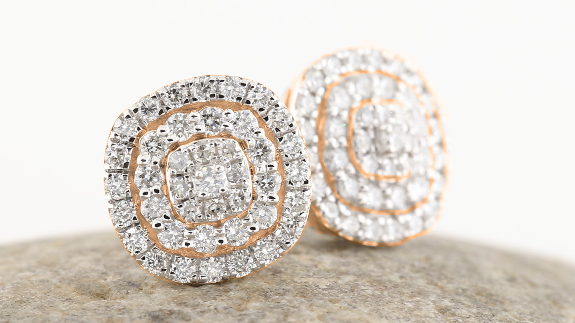 Dazzlingrock Collection Round White Diamond Triple Halo Cluster Screwback Stud Earrings for Women (0.95 ctw, Color I-J, Clarity I1-I2) in 18K Rose Gold