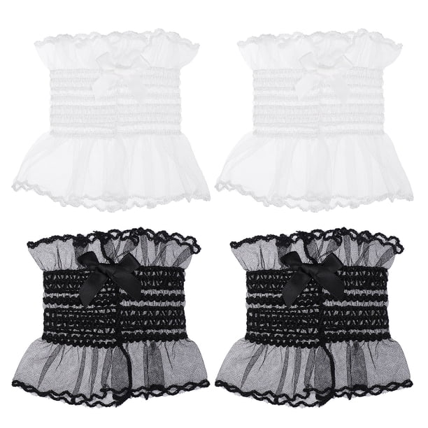 2 pares de exquisitos guantes de traje de lolita encaje guantes de novia (blanco negro)