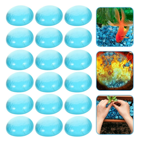 Worgeous Blue Glass Beads for Fire Pit Rocks Fish Tank Landscape Decor and Flowerpot Stone Decors 1 Bag