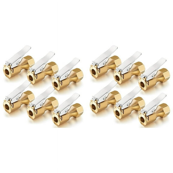 12 Pieces Brass Air Chuck Open Flow Straight Tire Chuck with Clip for Tire Inflator Gauge Compressor Accessories
