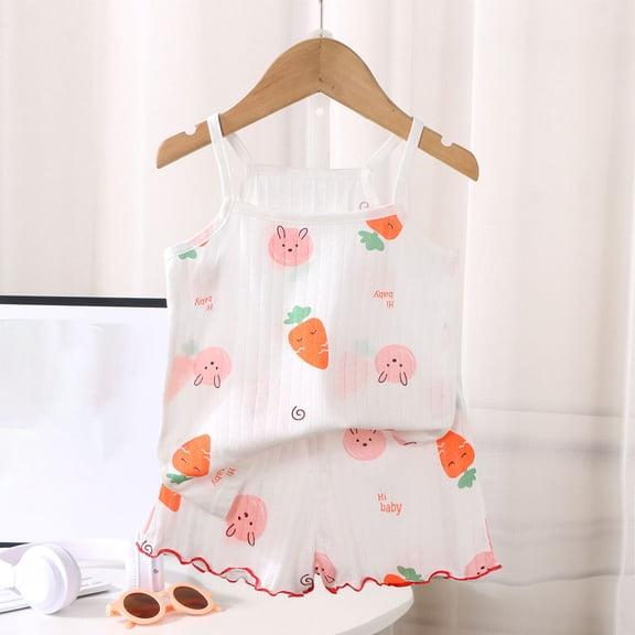 Amidoa Girls 2 Piece Outfits Summer Clothes Cotton Graphic Print T-Shirts Straps and Casual Shorts Kids Clothing Sets Multicolor Size 5T