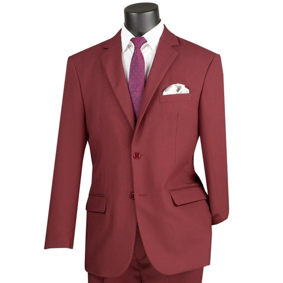 LUCCI Men's Burgundy 2-Button Classic-Fit Poplin Polyester Suit - NEW - 34R