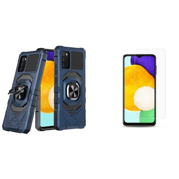 Case with Screen Protector Bundle for Samsung Galaxy A03s: Heavy Duty Series Protection Cover (Blue) and (2-Pack) Tempered Glass Shields