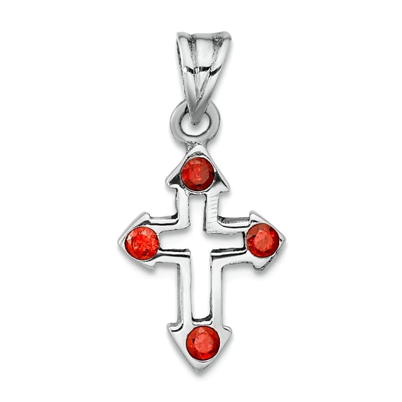 10.47mm 925 Sterling Silver Rhodium Plated Polished Open Religious Faith Cross Red Crystal Pendant Necklace Pendant for