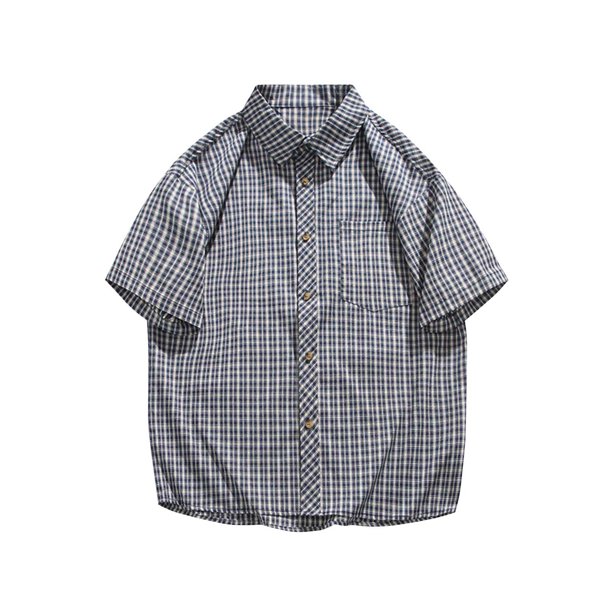 Mens Manga Corta Botón Abajo Camisas con Bolsillo, Moda Retro Turndown Cuello Blusa para Casual Y Diario
