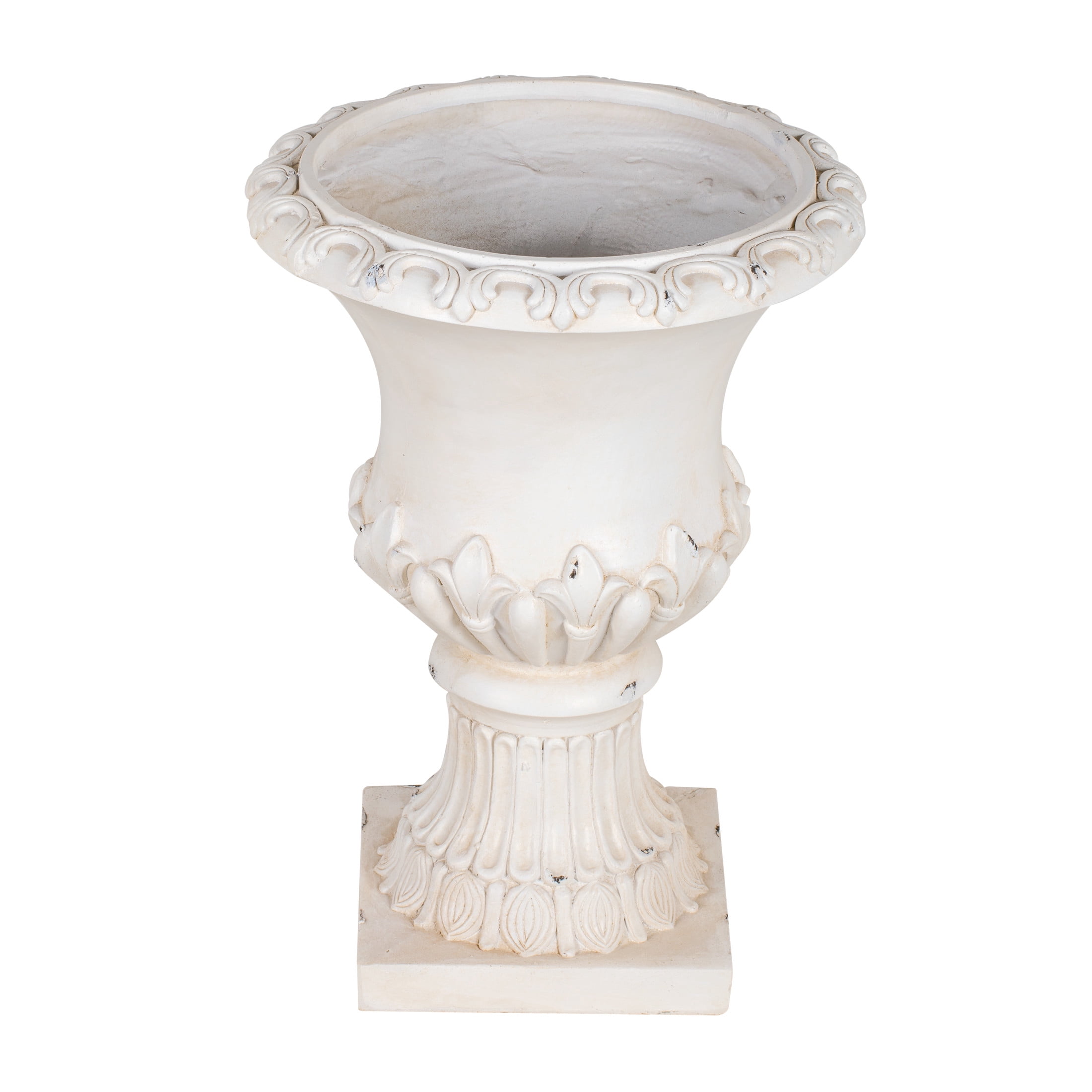 Christopher Knight Home 24.8" Vintage Pedestal Urn Planter, Outdoor Fleur-de-Lis Flower Pot, Antique White