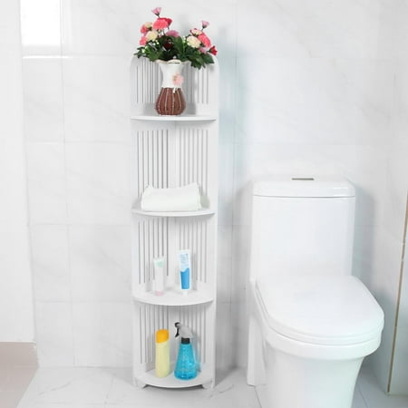 Eotvia 4 Tier White Wooden Standing Corner Shelf Bathroom Bedroom