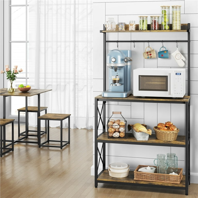 Smilemart 4-Tier Bakers Rack Kitchen Storage Shelf with S-Hooks, Rustic Brown