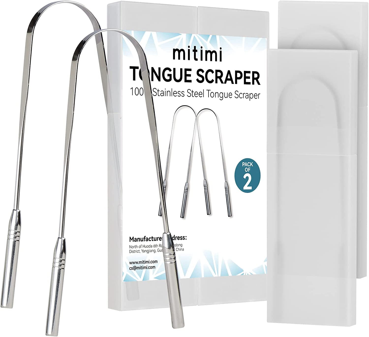 Mitimi Tongue Scraper with Case 2 Pack, Fights Bad Breath, 100