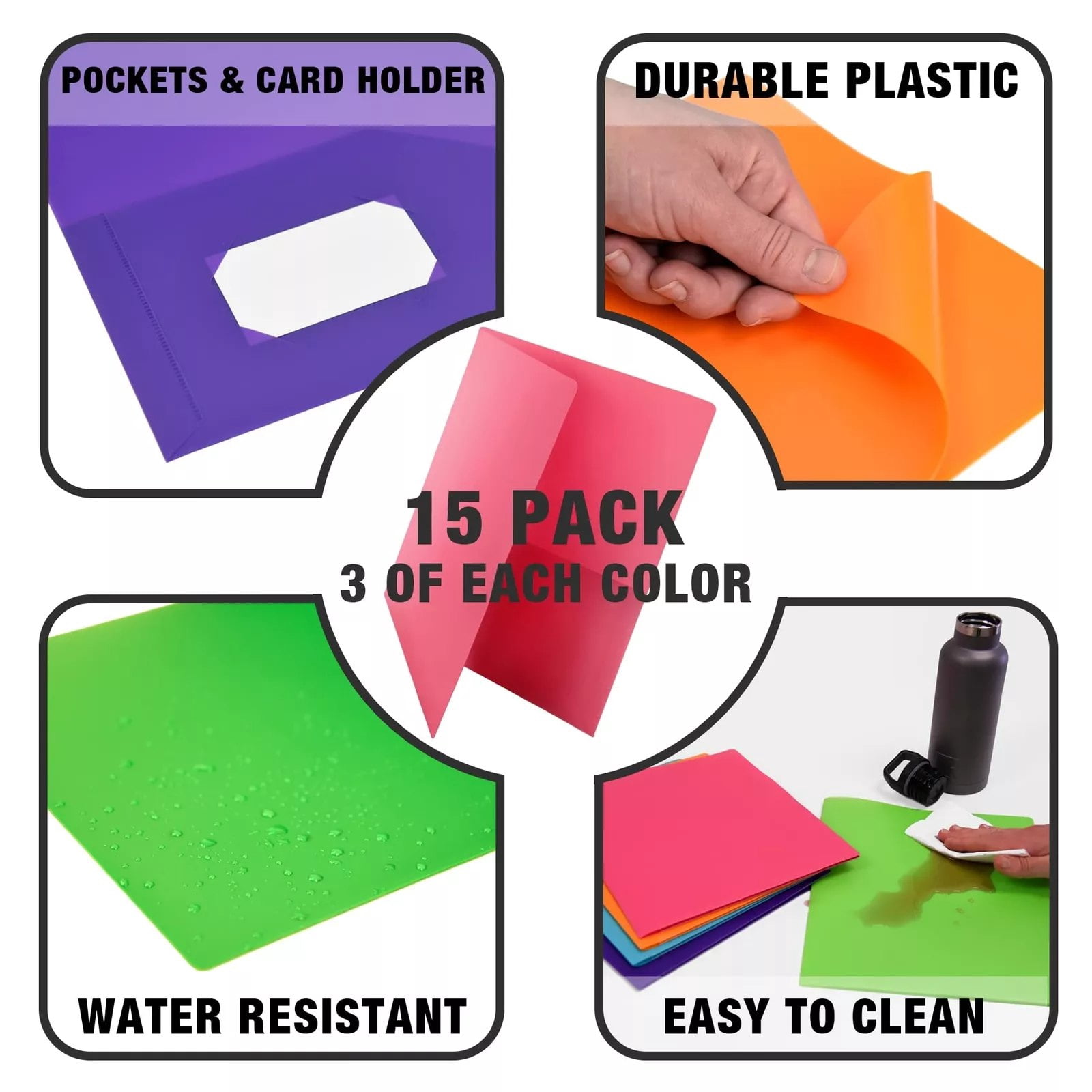 100 Pack Heavy Duty Plastic Folder with Prongs, Letter Size, Assorted Color