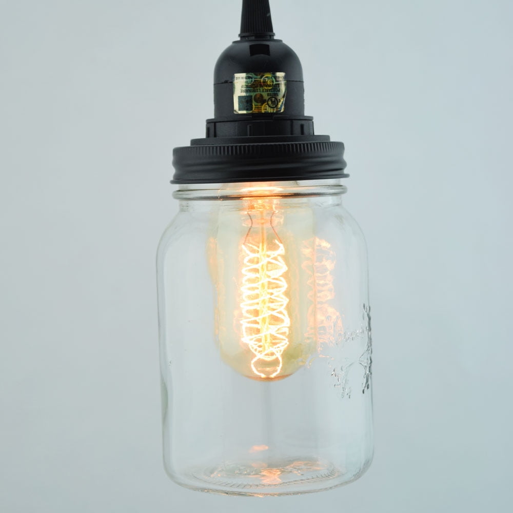 Fantado Mason Jar Pendant Light Kit, Wide Mouth, Black Cord, 15FT by