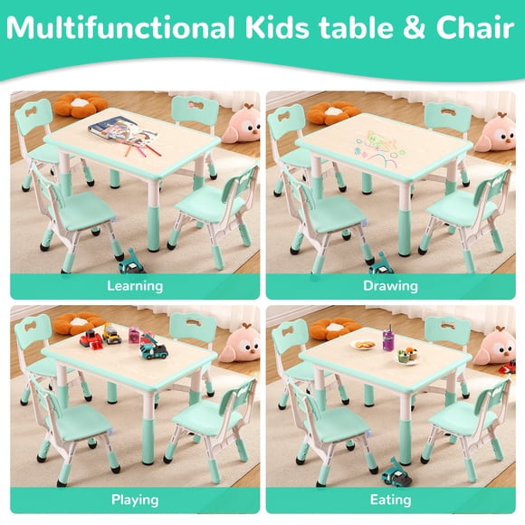 Juego de Mesa y 4 Sillas para Niños, Juego Ajustable de Mesa y Sillas de Manualidades y Artes para Niños de 2 a 10 Años, Mesa de Arte para Actividades Infantiles para Guarderías en el Salón de Clases