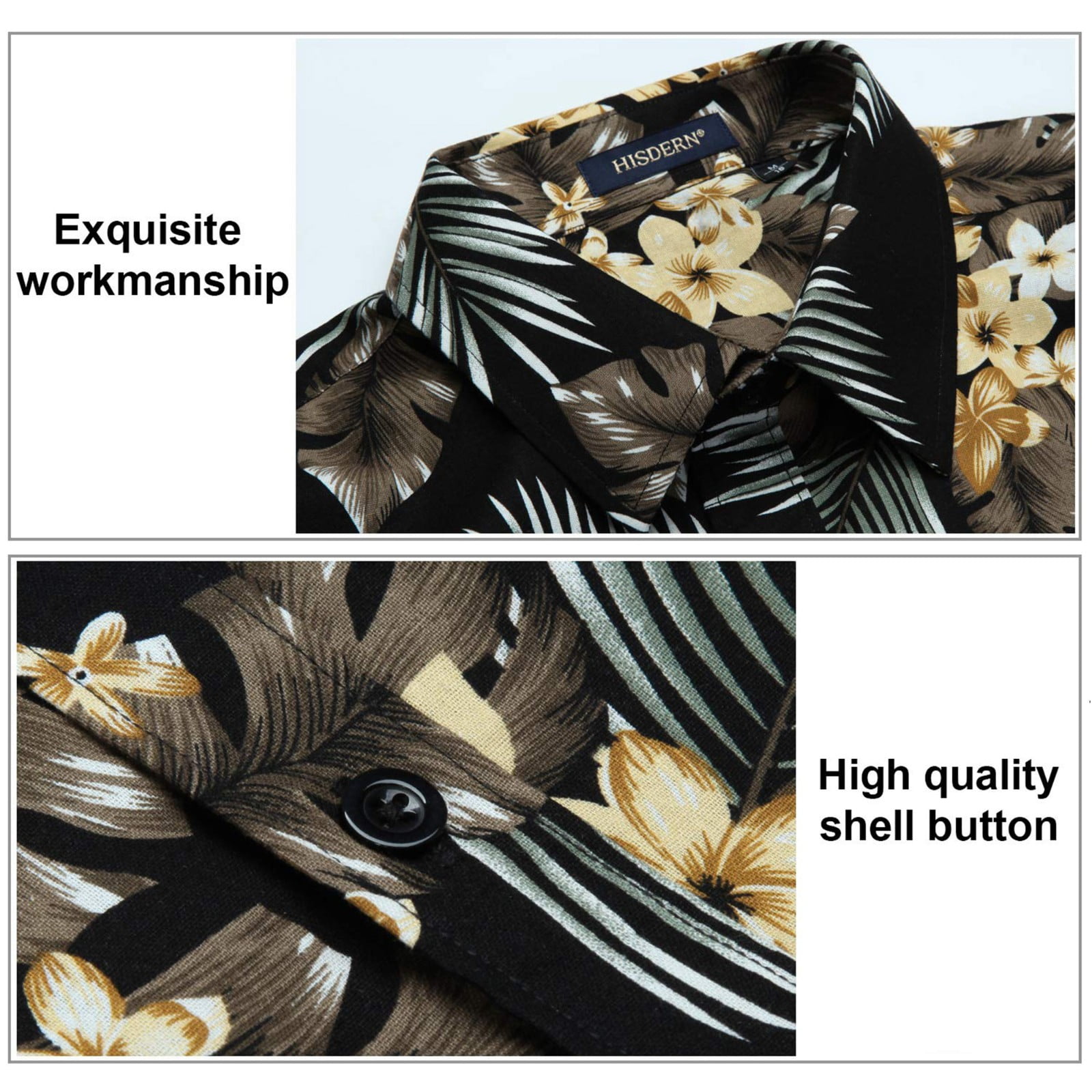 Hawaiian Shirt for Men, Short Sleeve Shirts Button Down Aloha Shirt Beach Floral Shirts Black Palm XL