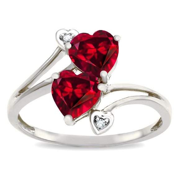 Star K � 6mm Created Ruby Two Double Hearts Bypass Promise Ring
